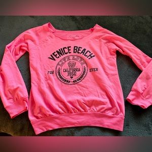 Lightweight, retro, neon pink off-the-shoulder Sweatshirt